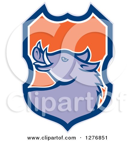 450x470 Clipart Retro Blue And Yellow Razorback Head And Tusks
