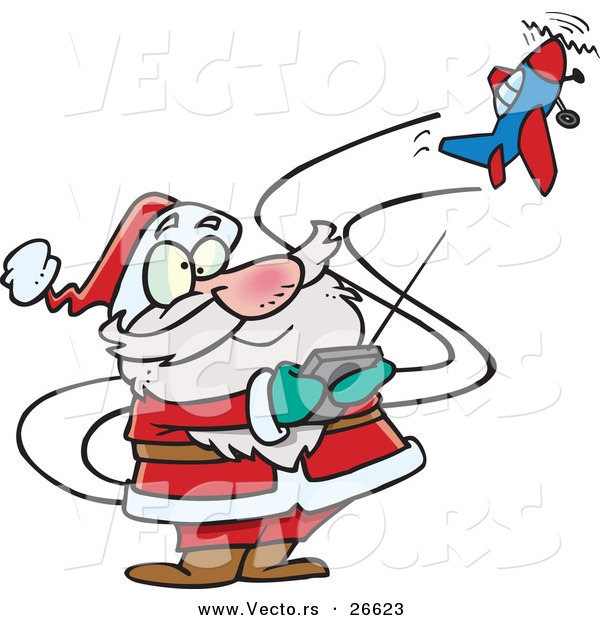 600x620 Cartoon Vector Of A Santa Trying To Fly A Remote Control Airplane