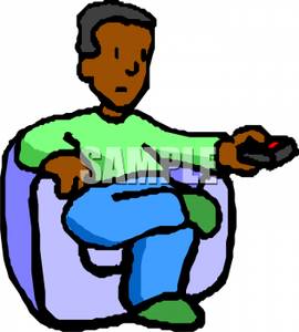 270x300 A Man Sitting In An Armchair With A Remote Control Clipart Image