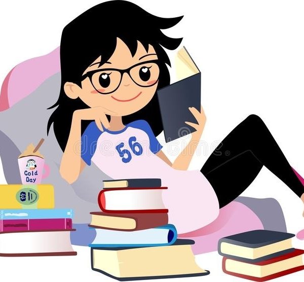 600x556 Chic Girl Reading A Book. Cute Vector Clip Art Woman Black Hair
