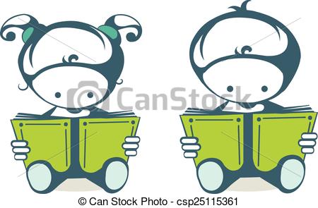 450x295 Children Reading Books. Vector Illustration Of A Boy And A Girl