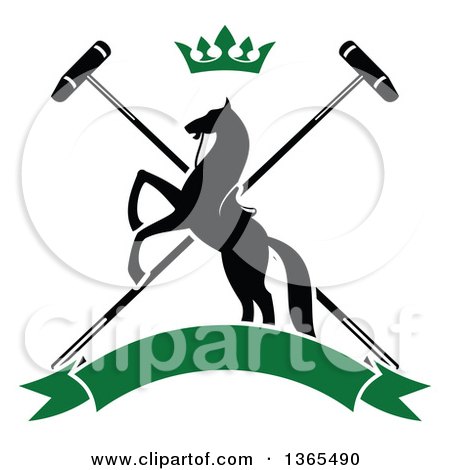 450x470 Clipart Of A Black Silhouetted Rearing Horse Over Crossed Polo