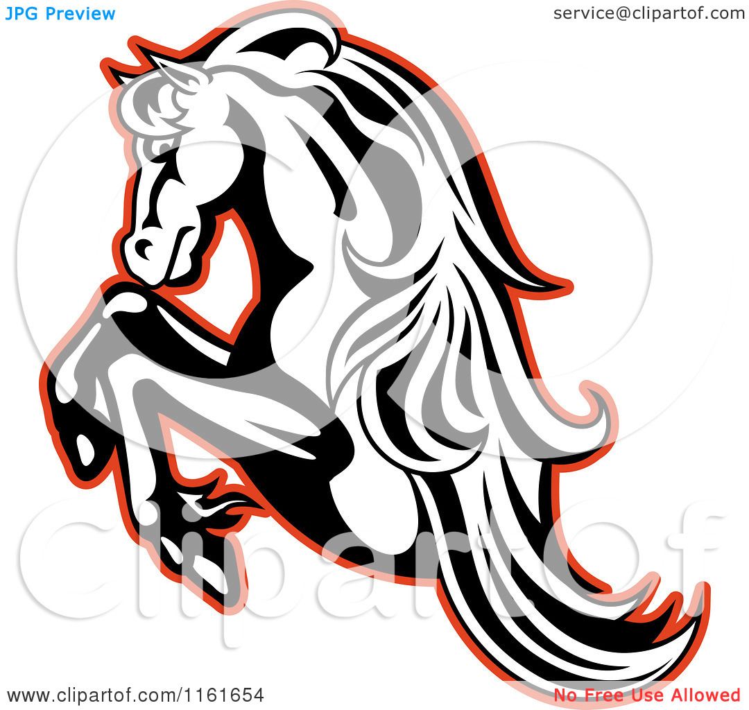 1080x1024 Clipart Of A Black And White Rearing Horse Outlined In Red
