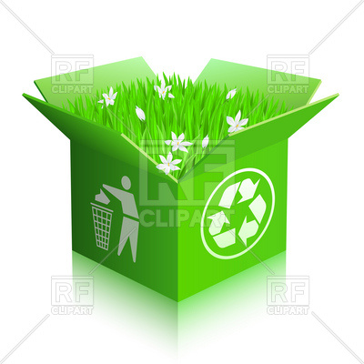 400x400 Open Recycle Eco Box With Grass And Flowers Royalty Free Vector