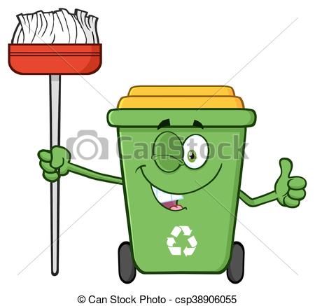 450x437 Winking Green Recycle Bin Cartoon Mascot Character Holding