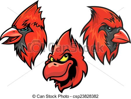 450x341 Cardinal Bird Heads Set. Cartooned Red Cardinal Birds Heads