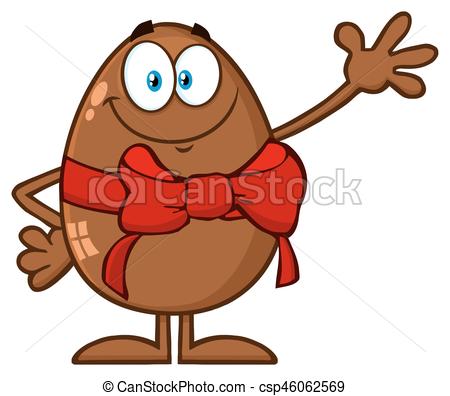 450x396 Smiling Chocolate Egg Cartoon Mascot Character With A Red Ribbon