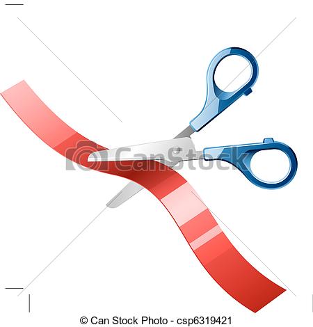 450x470 Vector Illustration Of A Scissors Cutting Red Ribbon Vector Clip