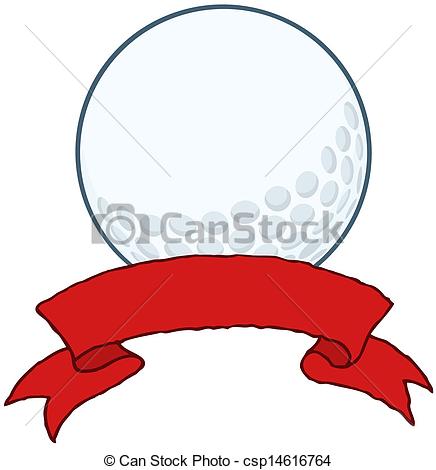 436x470 Golf Ball With Red Ribbon Banner Cartoon Character Clip Art Vector