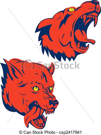 353x470 Illustration Of Red Wolf Heads In Aggression Isolated