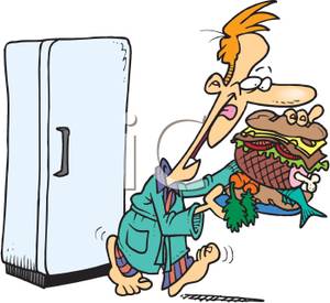 300x275 A Man With A Giant Sandwich Leaving The Fridge Clip Art Image