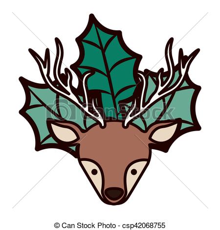 450x470 Ornament Front Face Christmas Reindeer With Leaves Vector