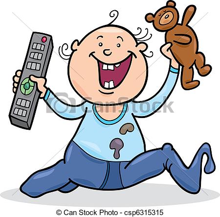 450x445 Illustration Of Baby Boy With Remote Control And Teddy Bear