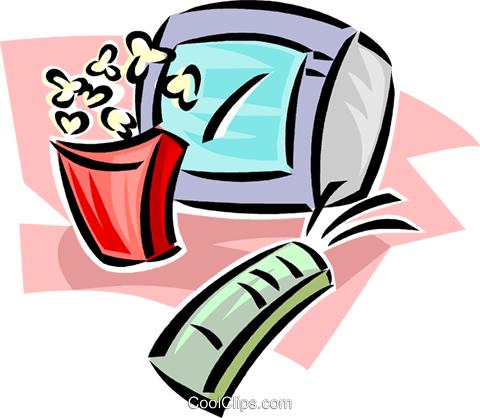 480x418 Popcorn, Tv And A Remote Control Royalty Free Vector Clip Art