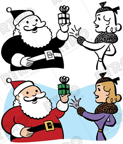 430x504 Santa Claus Gives A Woman A Christmas Present Vintage Retro