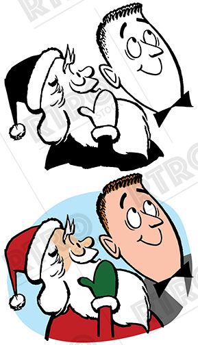 289x504 Santa Claus Whispers Christmas Gift Ideas Into A Man's Ear Vintage