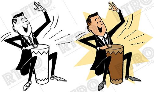 504x300 A Man In A Suit And Tie Playing A Bongo Drum Vintage Retro Clipart