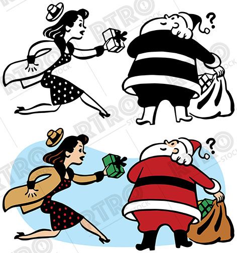 472x504 A Woman Rushes To Give Santa Claus A Last Minute Christmas Gift