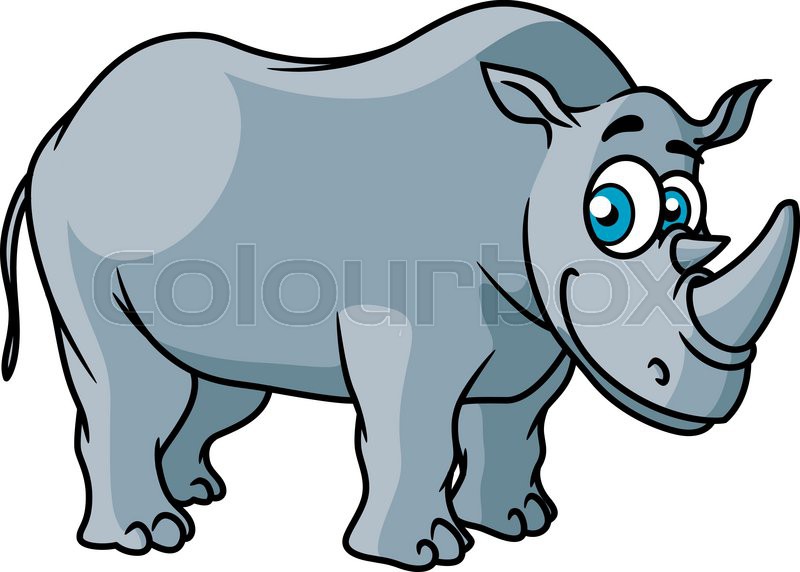 800x572 Cartoon Grey Rhino Character With Big Funny Eyes Isolated On White