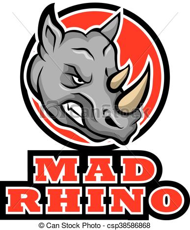 387x470 Mad Rhino Badge. A Vector Illustration Of Smiley Rhinoceros Clip