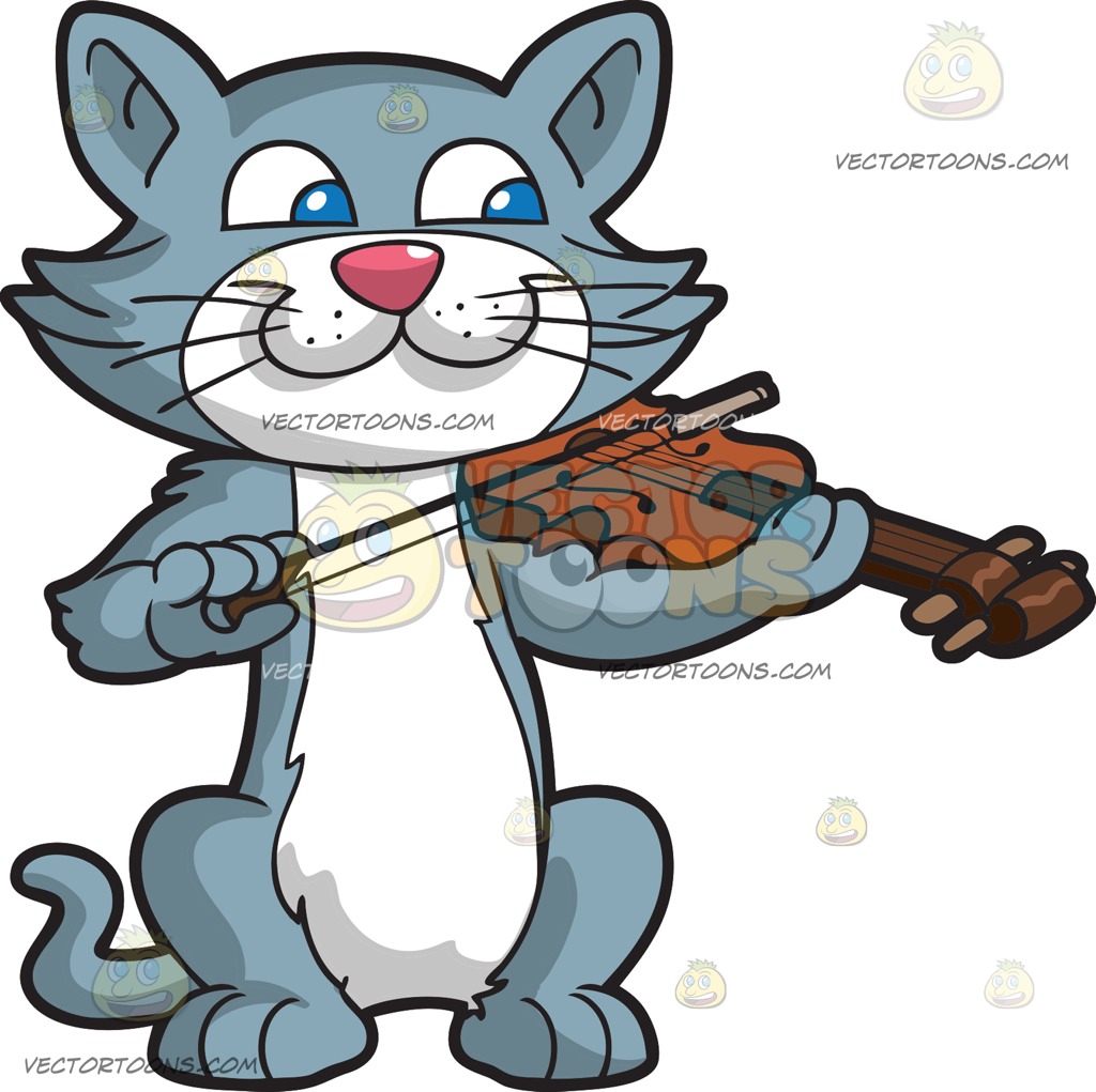 1024x1021 A Cat Playing The Violin Cartoon Clipart Vector Toons