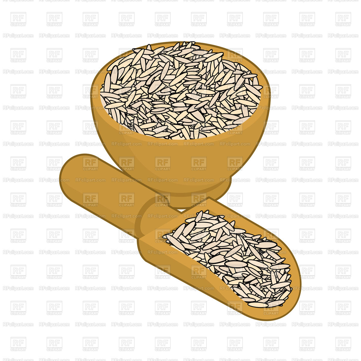 1200x1200 Brown Rice In Wooden Bowl And Spoon Royalty Free Vector Clip Art