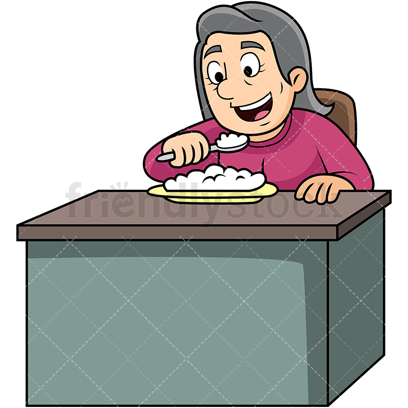 800x800 Old Woman Eating Rice Cartoon Vector Clipart