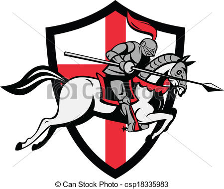 450x379 English Knight Riding Horse England Shield Retro . Vector