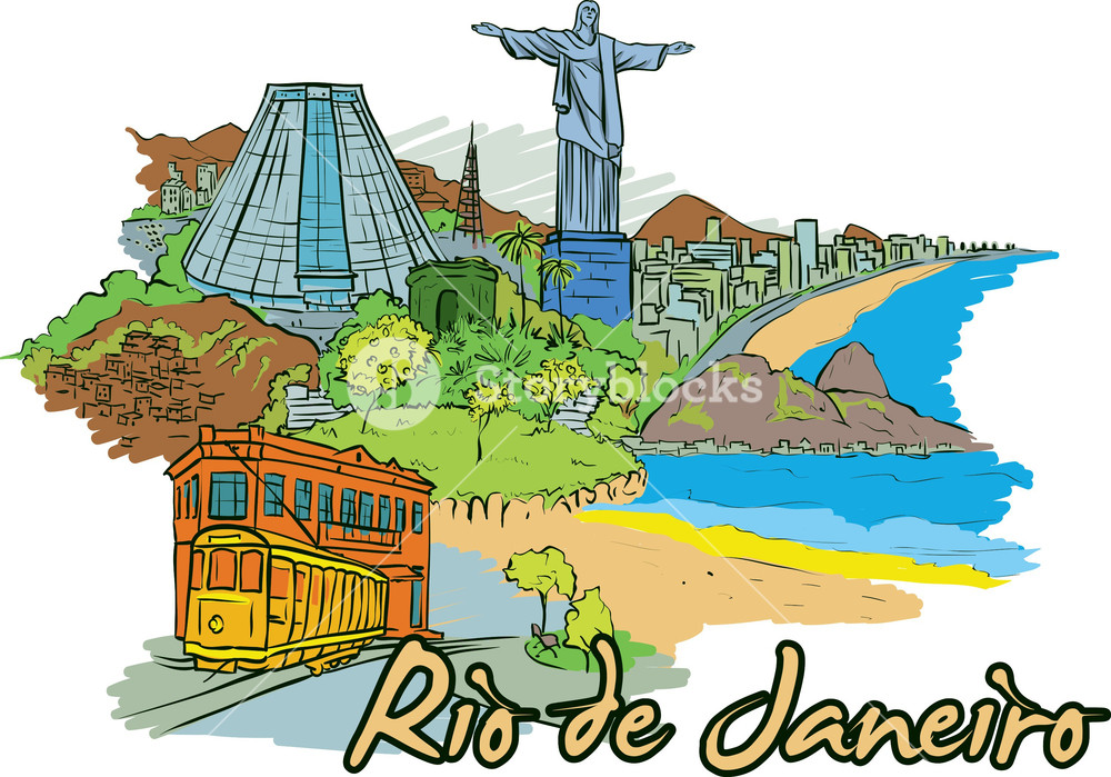 1000x699 Rio De Janeiro Vector Doodle Royalty Free Stock Image