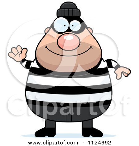 450x470 Cartoon Of A Happy Chubby Burglar Or Robber Man Waving