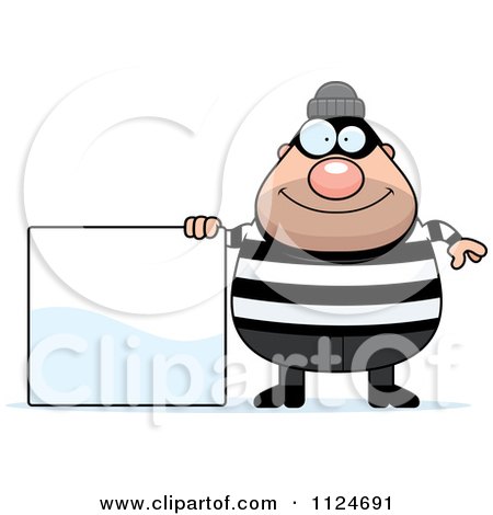 450x470 Cartoon Of A Happy Chubby Burglar Or Robber Man With A Sign