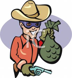 277x300 A Cartoon Of A Boy Dressed As A Cowboy Bank Robber