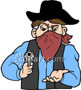 269x300 A Robber Wearing A Hankerchief Over His Face And Pointing A Gun