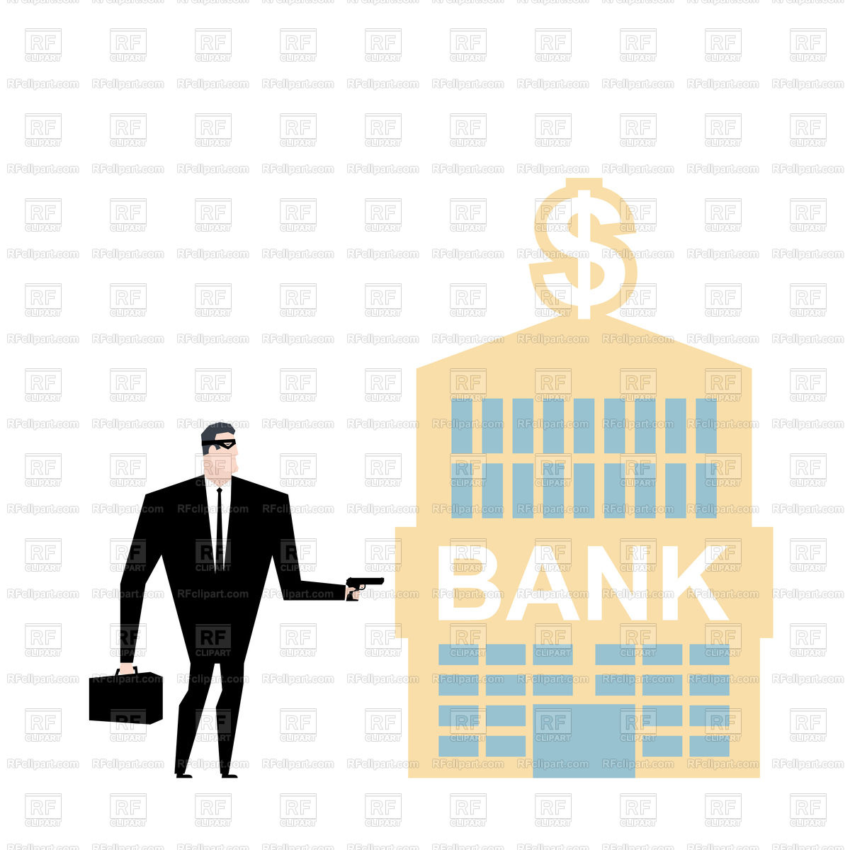 1200x1200 Bank Robbery. Robber And Bank Building. Royalty Free Vector Clip