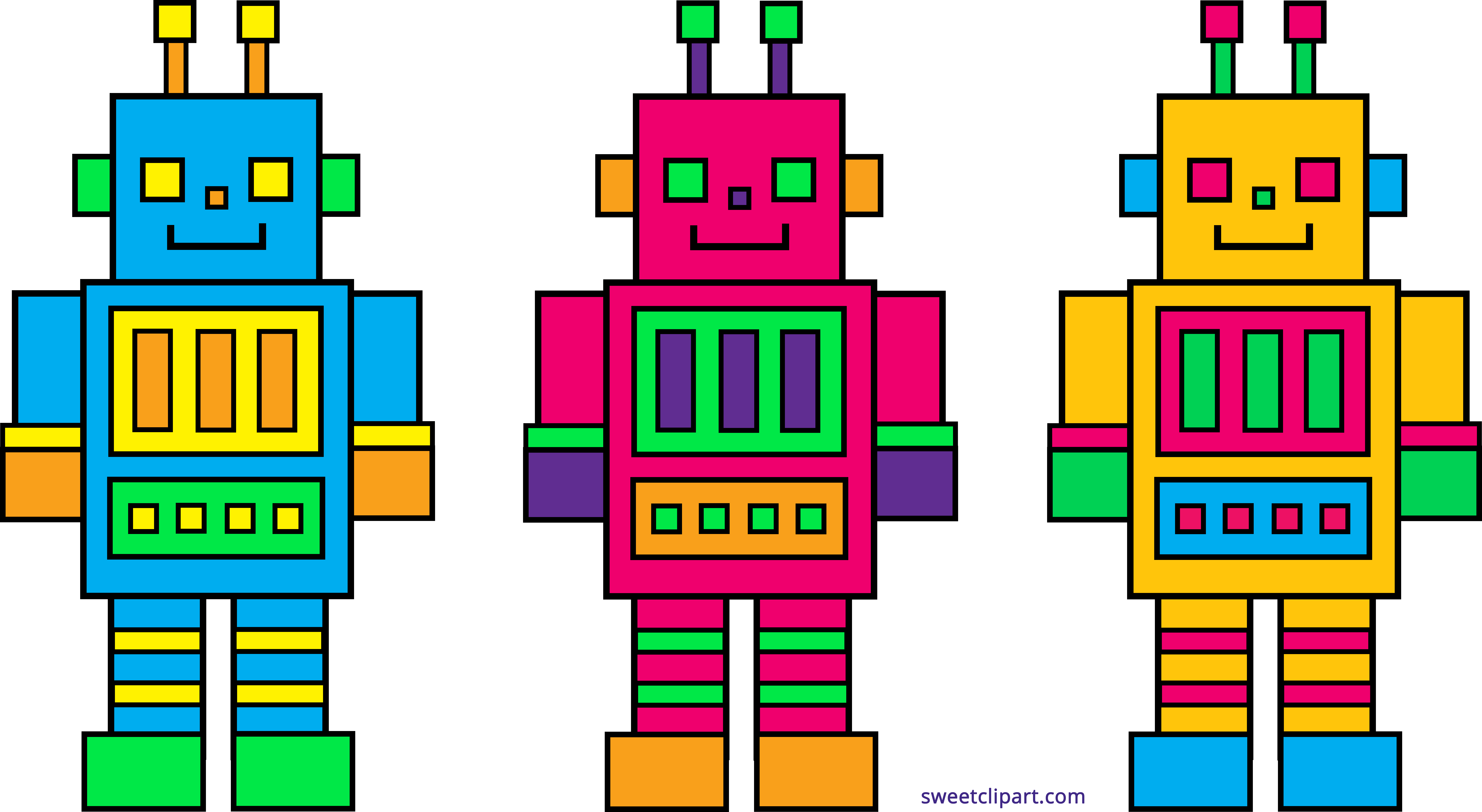 8744x4793 Three Cute Robots Clipart