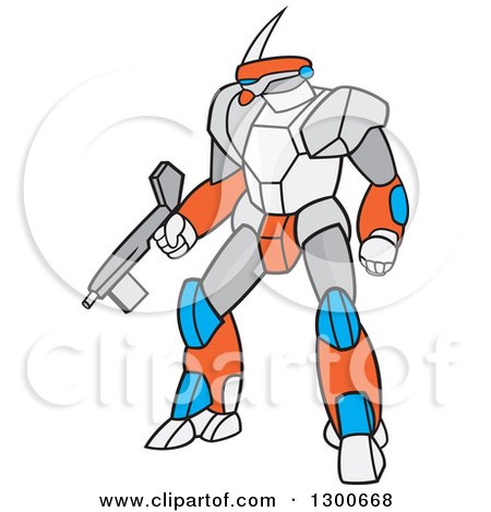450x470 Clipart Of A Cartoon Mecha Robot With A Gun