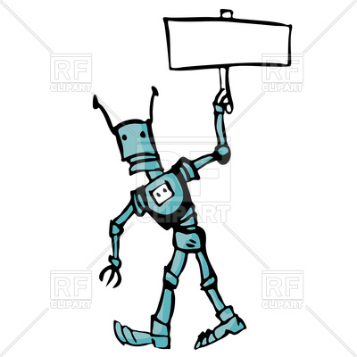 400x400 Cartoon Robot With Poster In Hand Royalty Free Vector Clip Art
