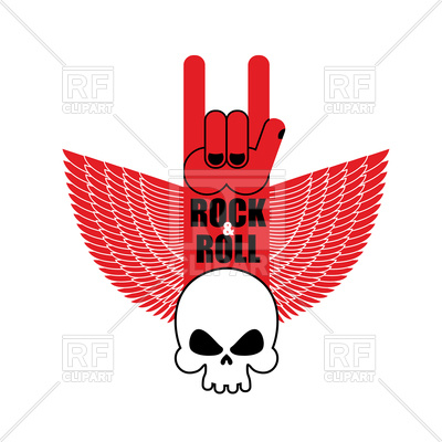 400x400 Rock And Roll Hand Sign And Wings With Skull Royalty Free Vector