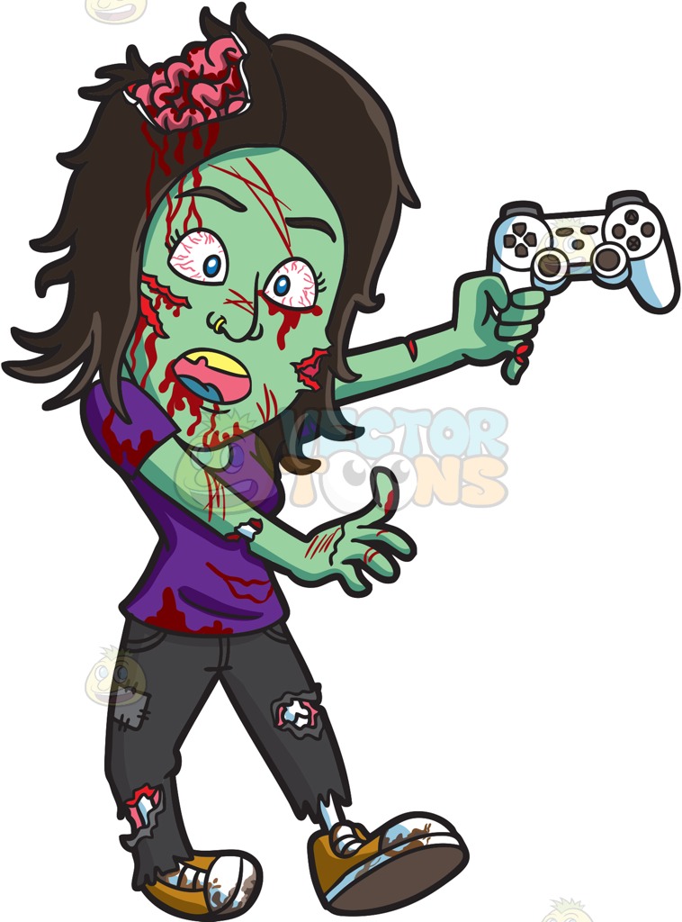 758x1024 A Zombie Playing A Video Game Cartoon Clipart Vector Toons