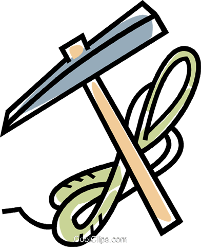 392x480 Climbing Pick Axe And Rope Royalty Free Vector Clip Art