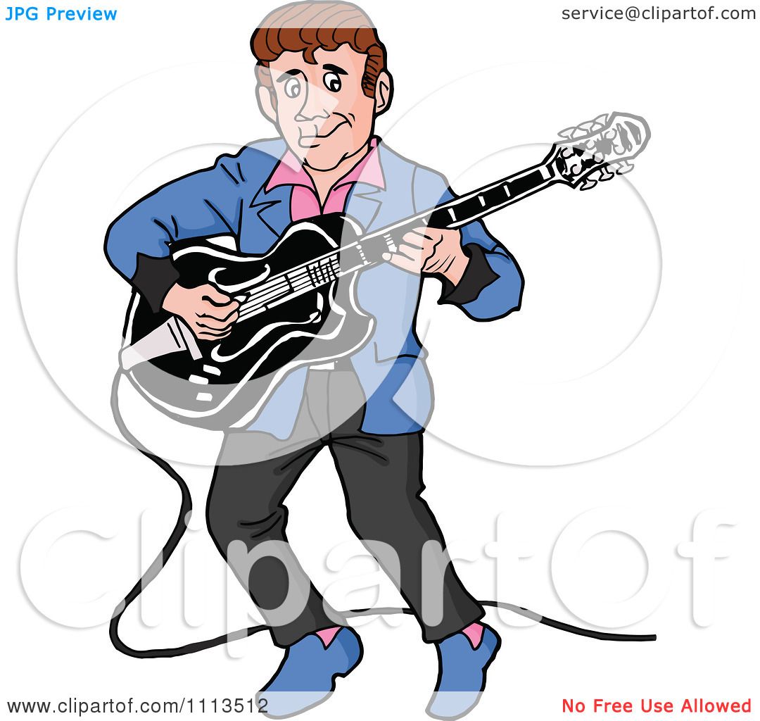 1080x1024 Clipart Retro Rockabilly Musician Man Playing A Guitar