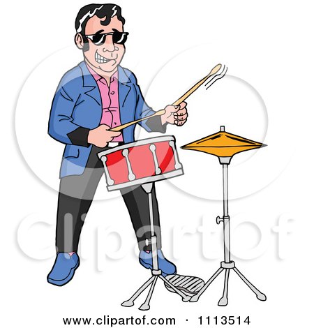 450x470 Clipart Retro Rockabilly Musician Man Playing The Drums