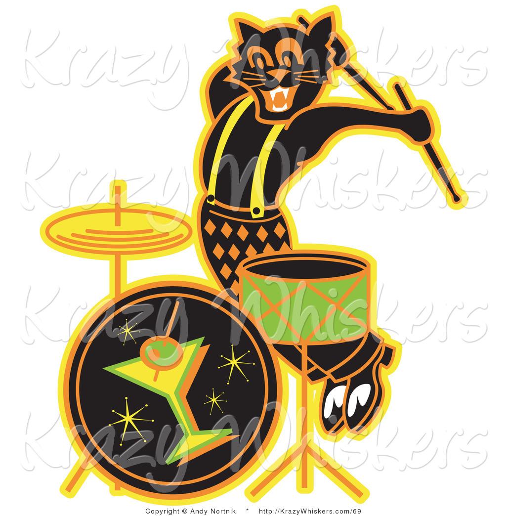 1024x1044 Critter Clipart Of An Enthusiastic Black Cat Playing The Drums
