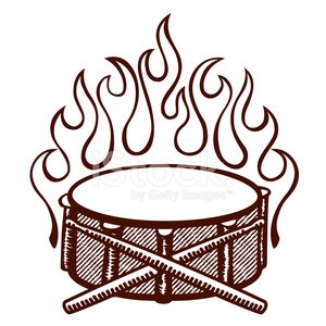 300x300 Flaming Drums, Snare Drum With Sticks Logo, Rockabilly Flames