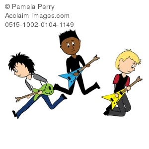 300x300 Clip Art Illustration Of A Rocker Boys Playing Electric Guitars