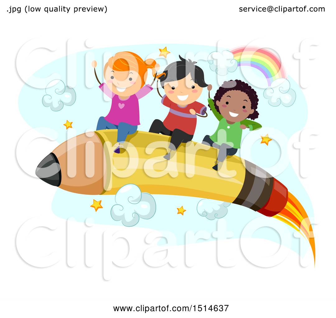 1080x1024 Clipart Of A Group Of Children Riding A Pencil Rocket