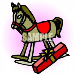 300x300 Free Clipart Image A Wrapped Present Next To A Rocking Horse