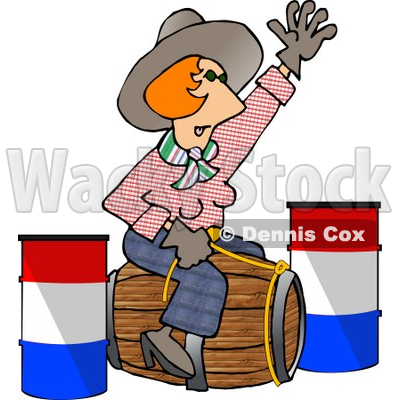 400x400 Professional Rodeo Cowgirl Riding A Wooden Barrel Clipart