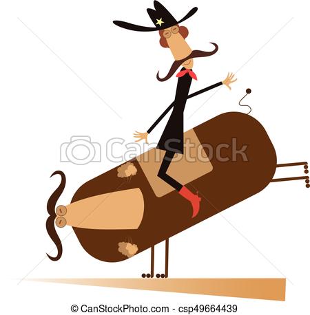 450x458 Rodeo, Man And Bull Isolated. Man Or Cowboy With Long Vectors