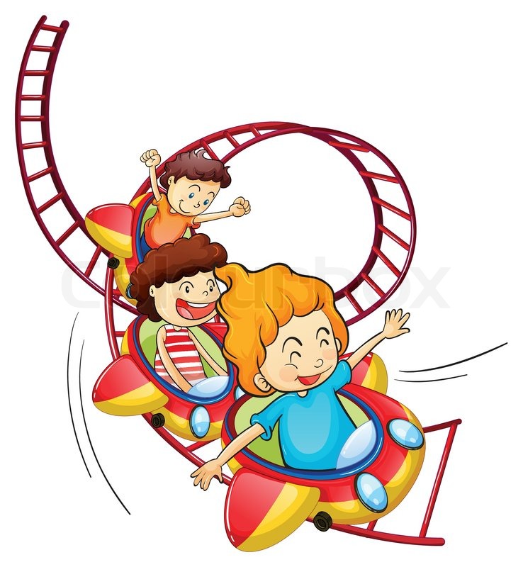 738x800 Three Children Riding In A Roller Coaster Stock Vector Colourbox